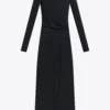 Crystal Cluster Draped Long Sleeve Gown