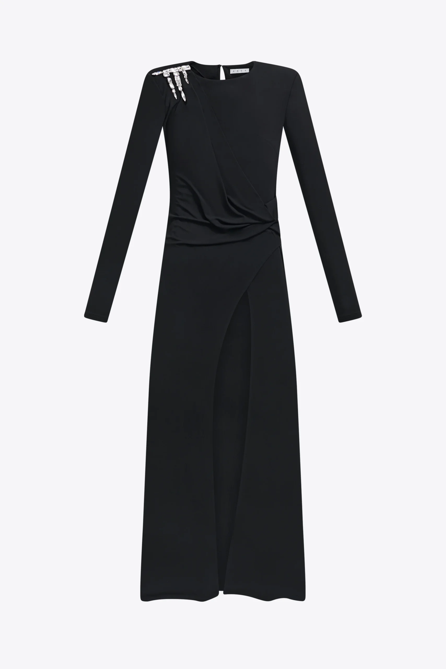 Crystal Cluster Draped Long Sleeve Gown