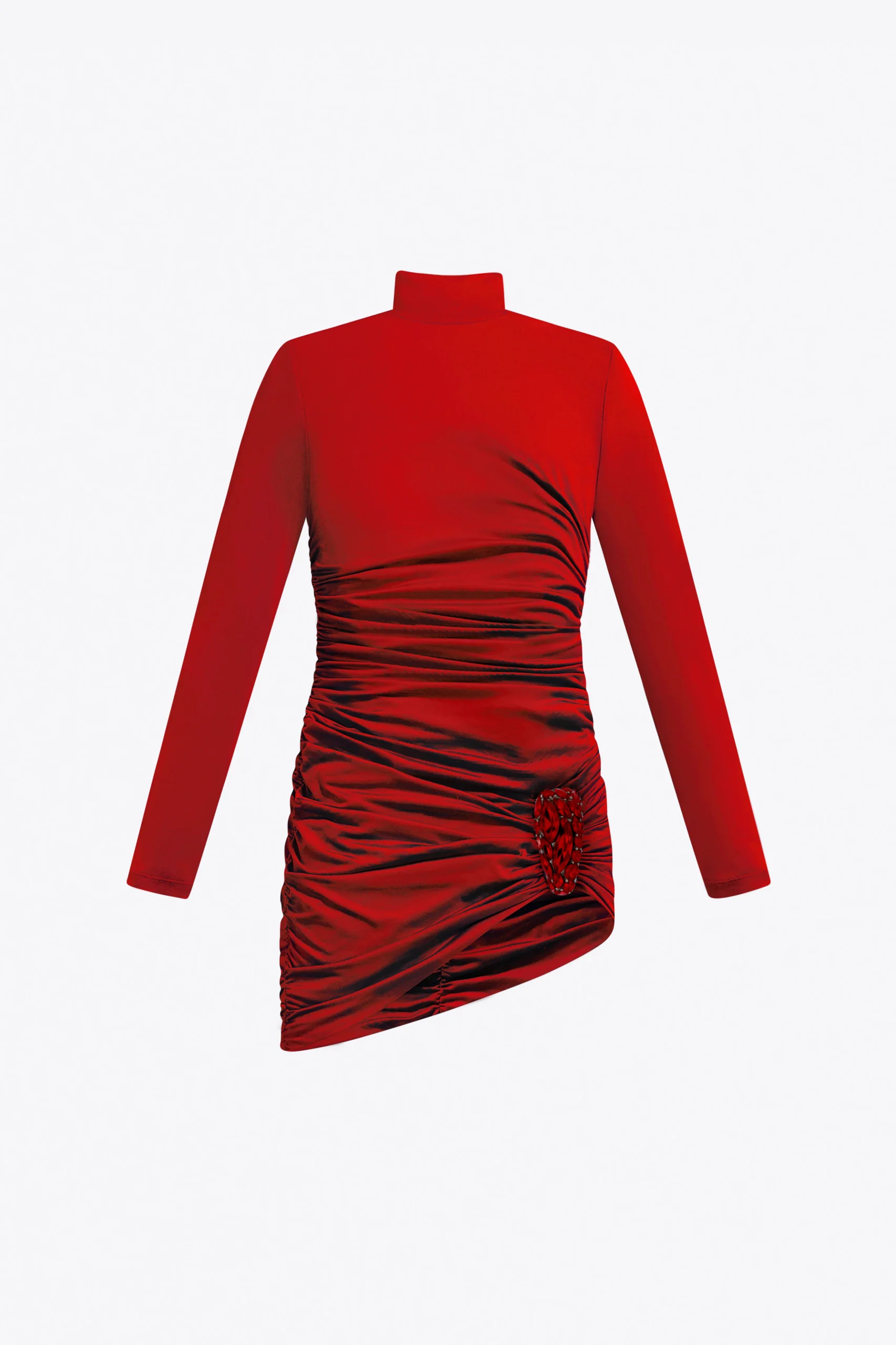 Crystal Cluster Draped Long Sleeve Mini Dress
