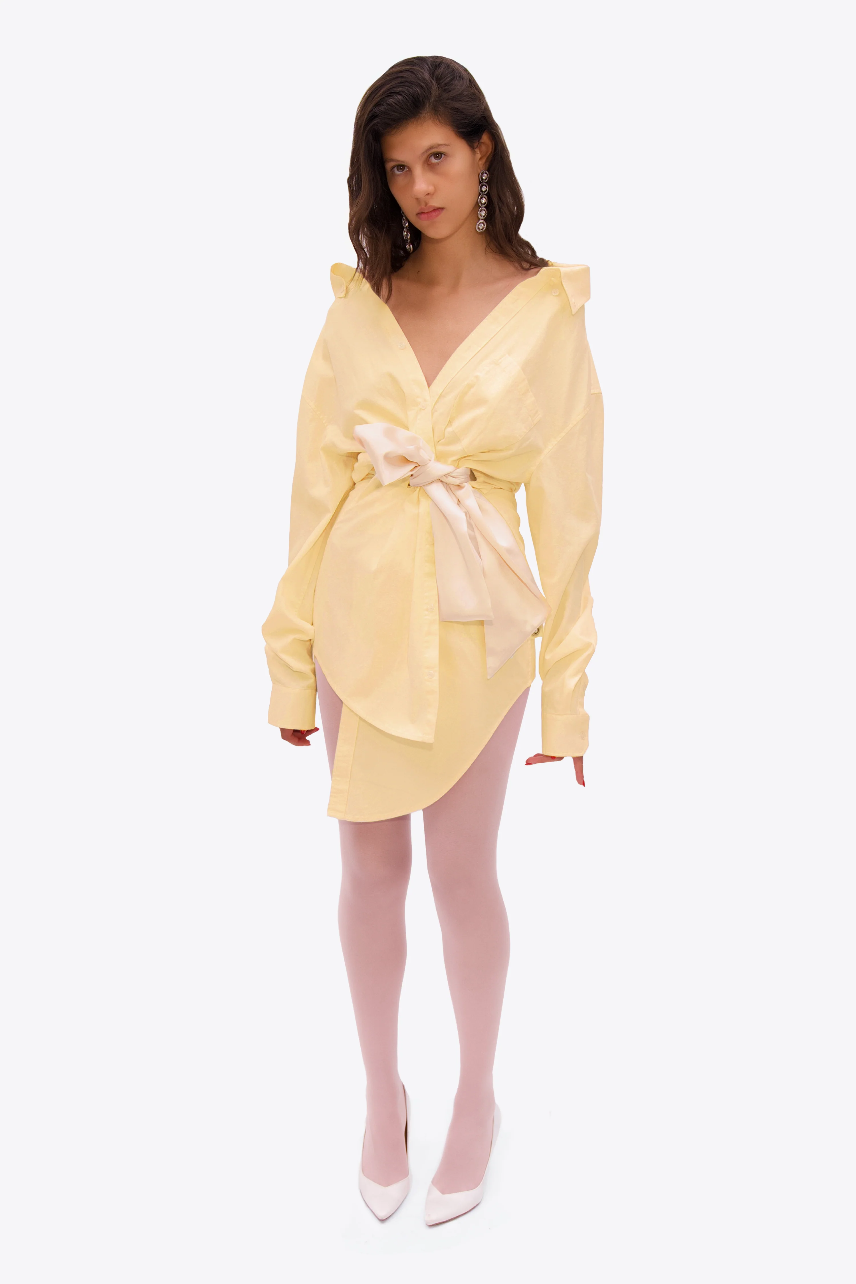 Satin Knot Oxford Shirt Dress