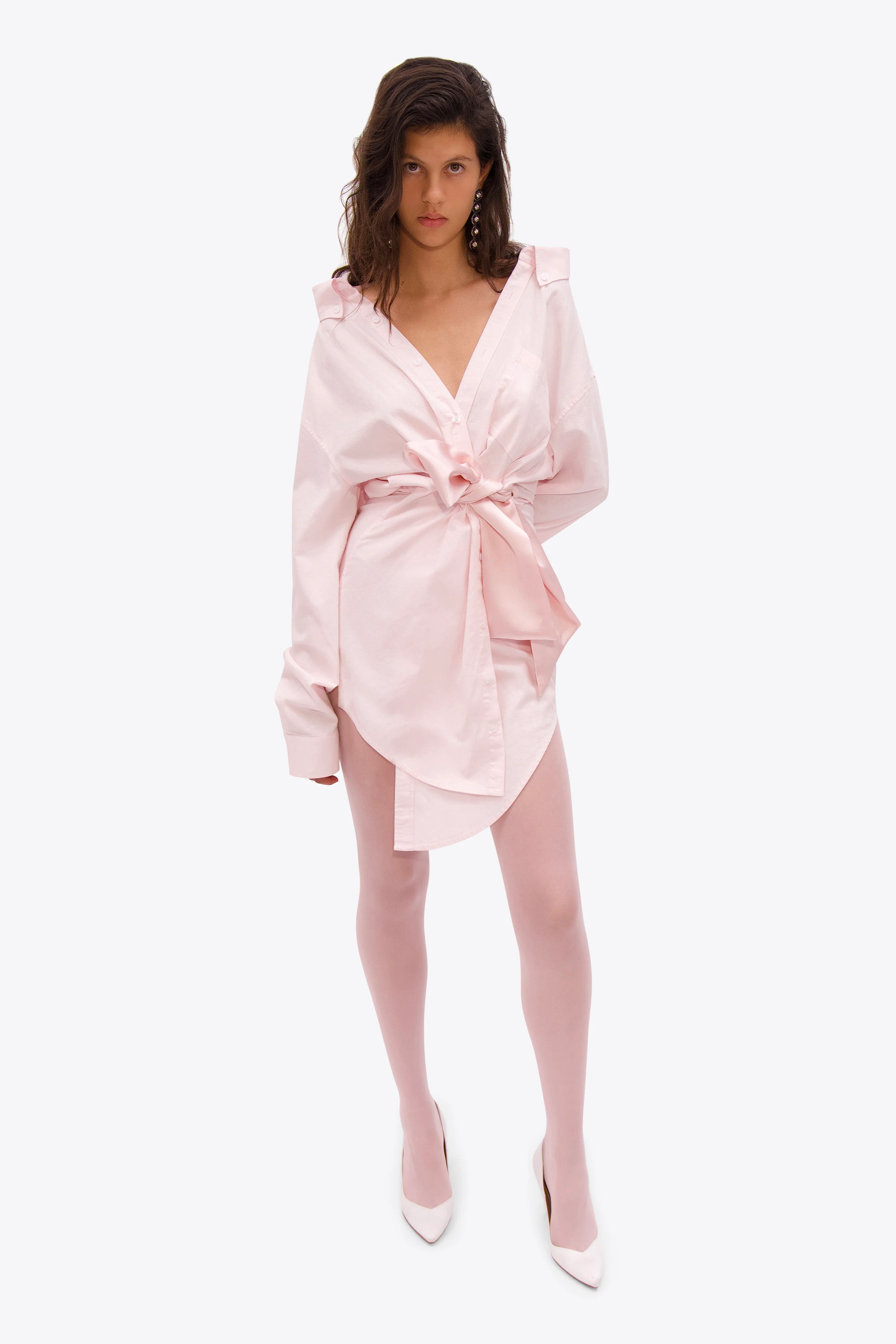 Satin Knot Oxford Shirt Dress
