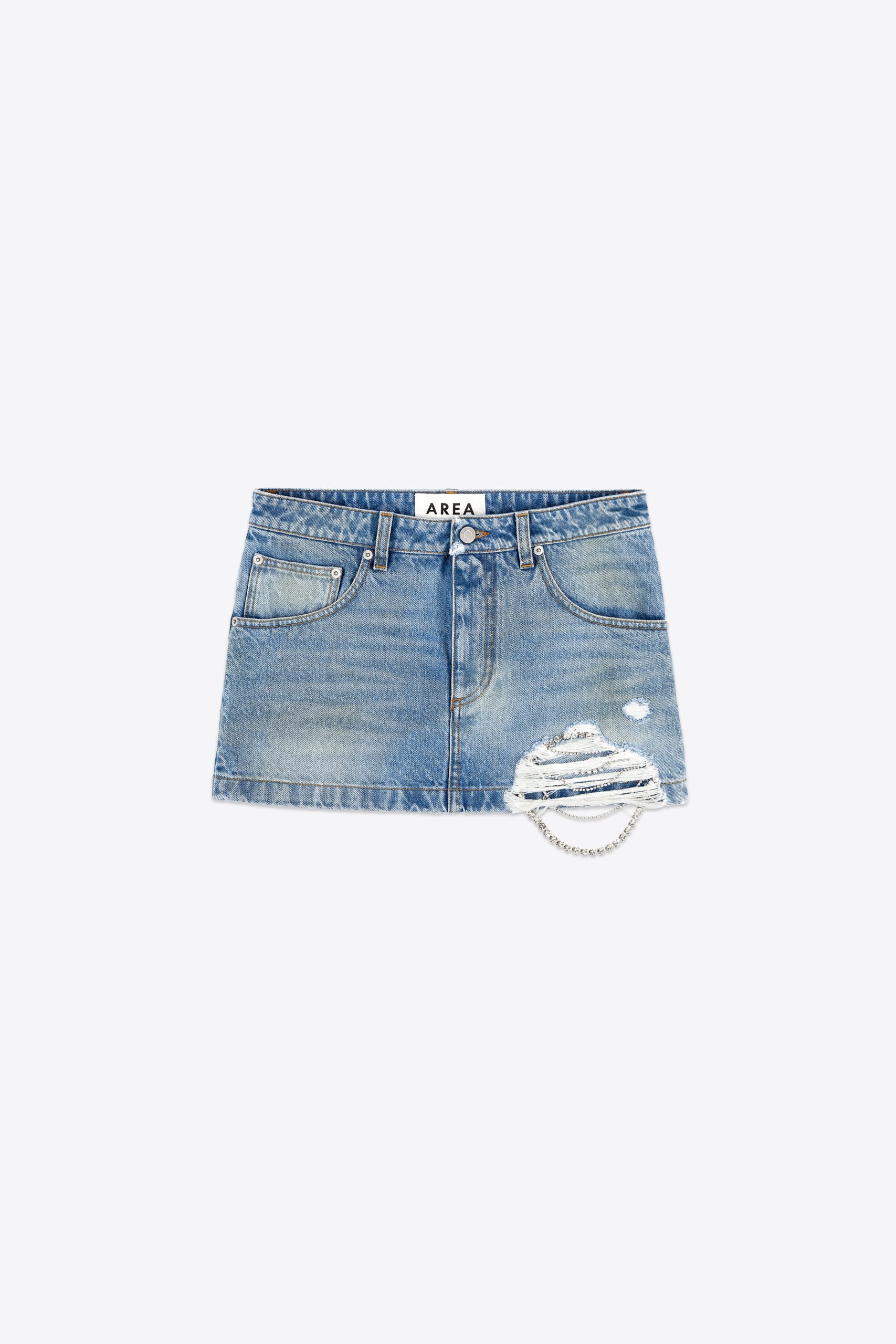 Crystal Fray Denim Mini Skirt