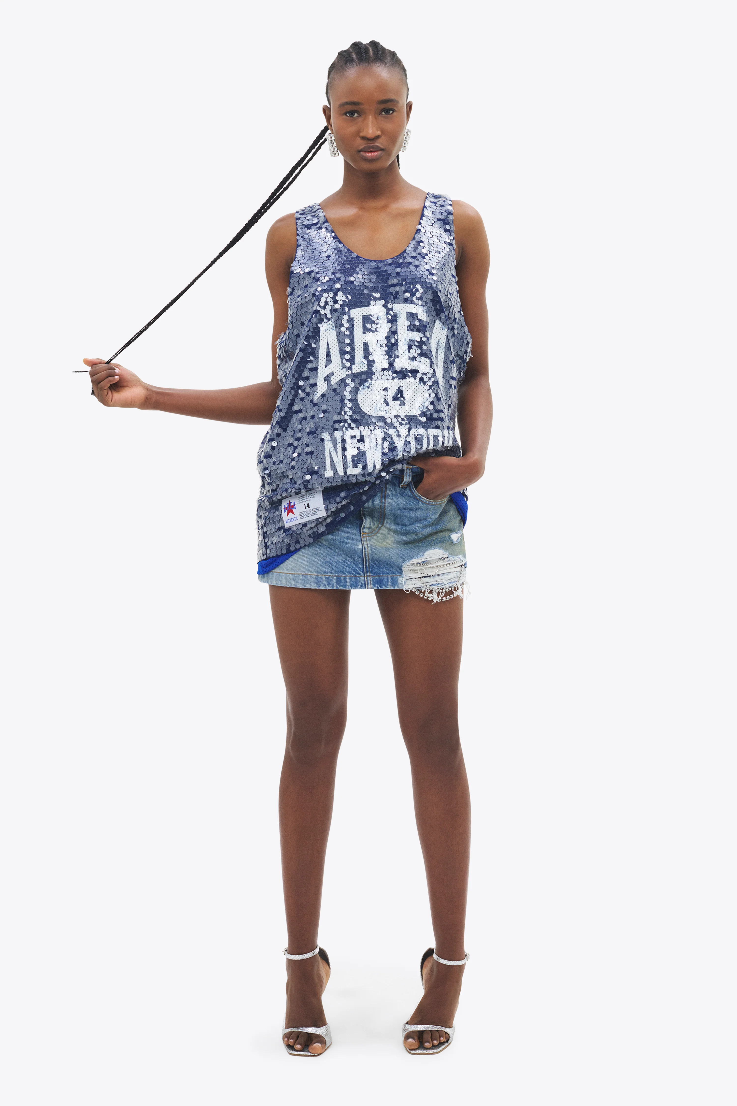 Crystal Fray Denim Mini Skirt