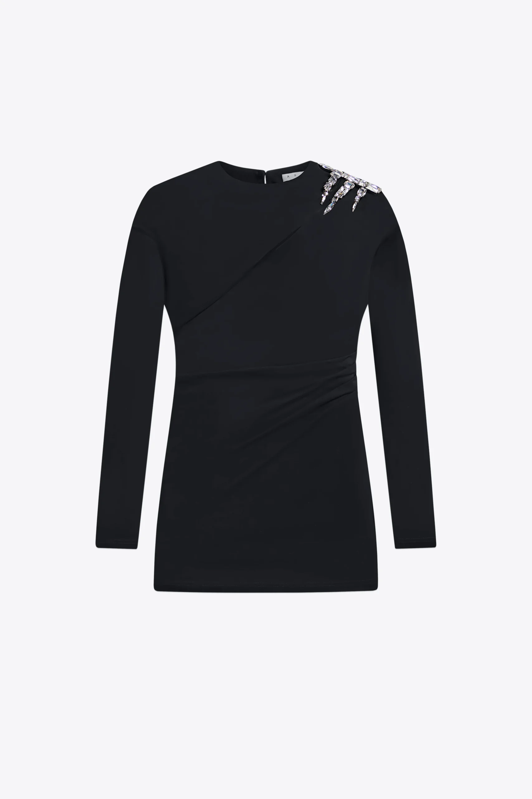 Crystal Cluster Draped Long Sleeve Mini Dress