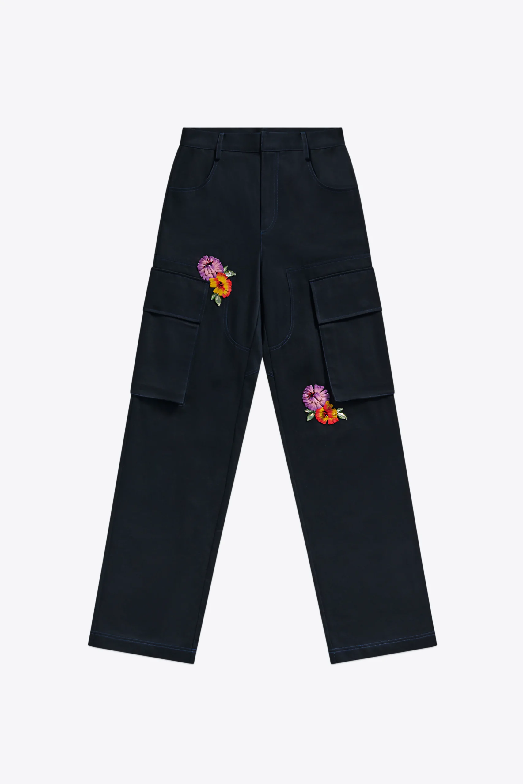 Embroidered Flower Cargo Pant