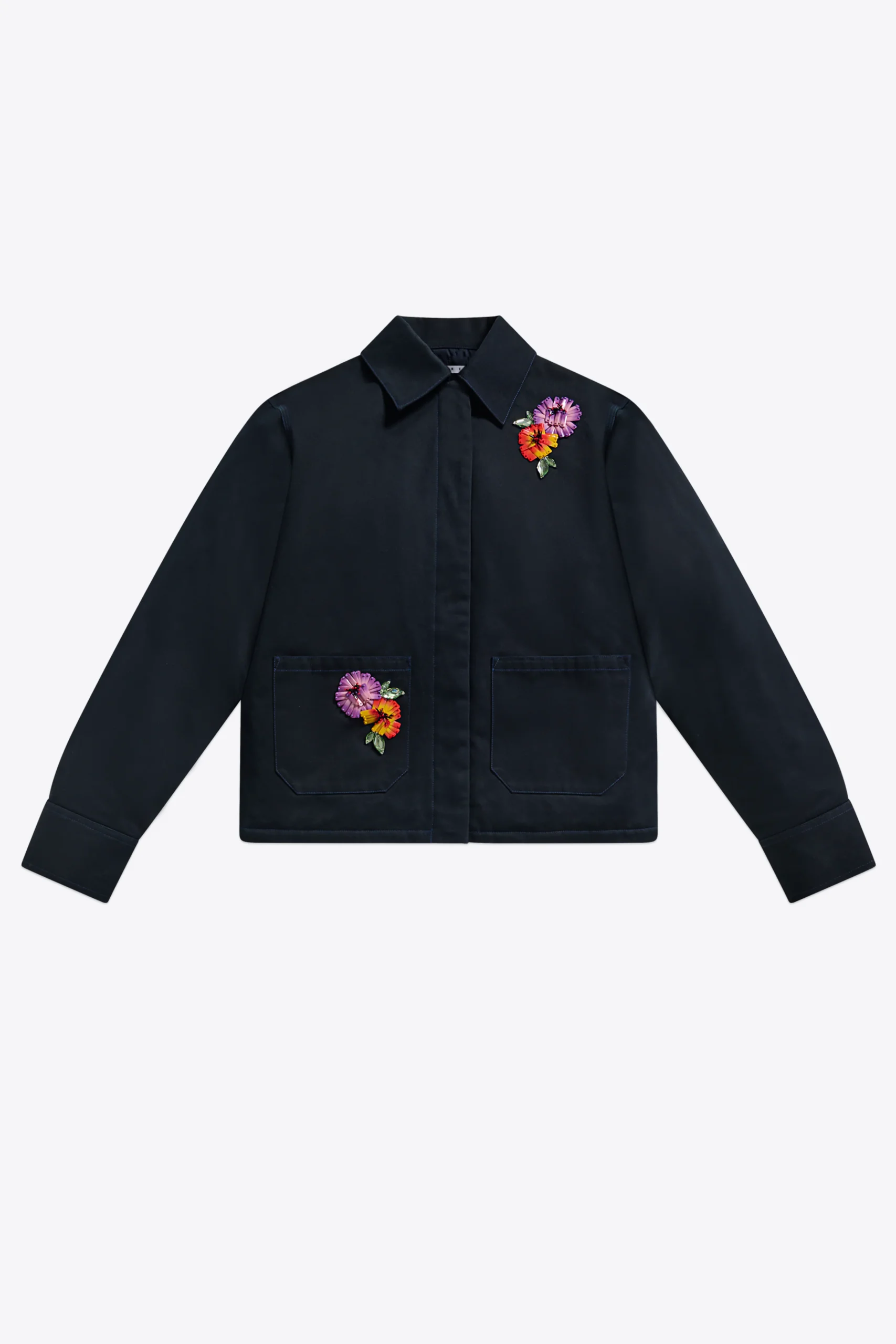 Embroidered Flower Cargo Jacket