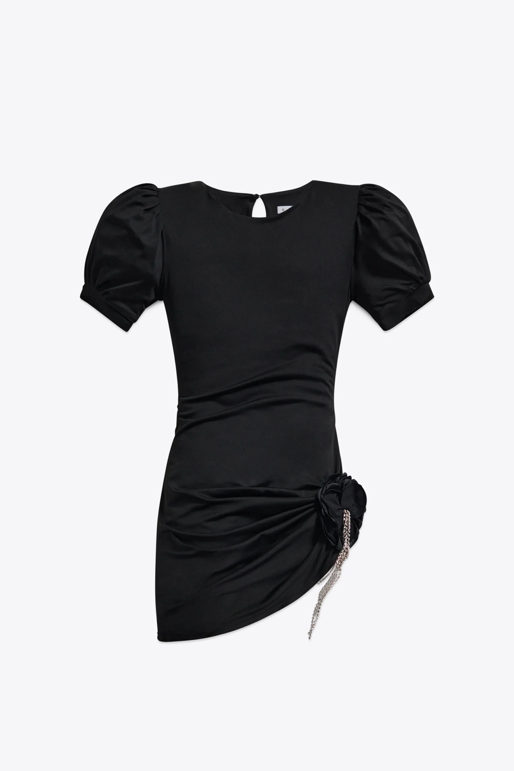 Crystal Flower Draped Short Sleeve Mini Dress